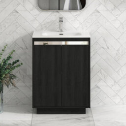 Royal Bathrooms Orion 600mm Floor Standing Bathroom Vanity Unit 2 Door Hale Black With Ceramic Basin & Chrome Accent Trim - thumbnail 1