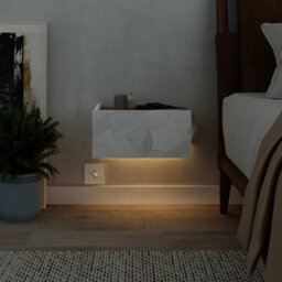 Decortie Floating Bedside Table W/drawer, Underneath Led Light Handleless Modern Nightstand Wall-Mounted Storage Bedroom,white-Oak - thumbnail 4