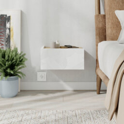 Decortie Floating Bedside Table W/drawer, Underneath Led Light Handleless Modern Nightstand Wall-Mounted Storage Bedroom,white-Oak - thumbnail 7