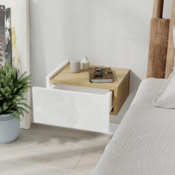 Decortie Floating Bedside Table W/drawer, Underneath Led Light Handleless Modern Nightstand Wall-Mounted Storage Bedroom,white-Oak - thumbnail 5