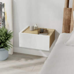 Decortie Floating Bedside Table W/drawer, Underneath Led Light Handleless Modern Nightstand Wall-Mounted Storage Bedroom,white-Oak - thumbnail 1