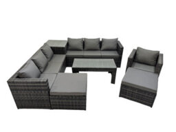 Fimous Garden Rattan Outdoor Furniture Set 9 Seater Patio Corner Sofa Oblong Coffee Table With Chair 2 Big Stool Side Table - thumbnail 1