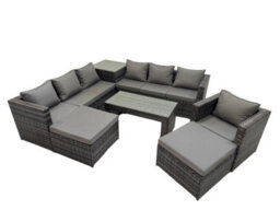 Fimous Garden Rattan Outdoor Furniture Set 9 Seater Patio Corner Sofa Oblong Coffee Table With Chair 2 Big Stool Side Table - thumbnail 2