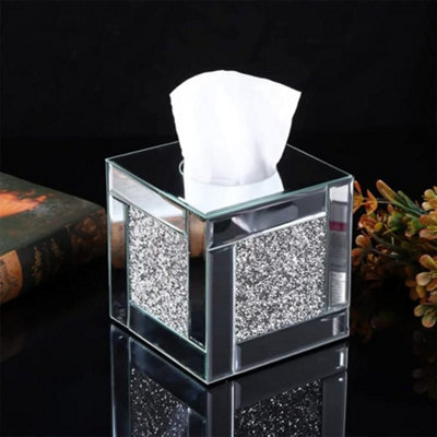 Deenz Cube Mirror Square Strip Border Tissue Box Cover Holder Napkin Holder Bathroom Organizer