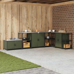 Berkfield Kitchen Storage Cabinet With Shelf With Door Olive Green Steel - thumbnail 1