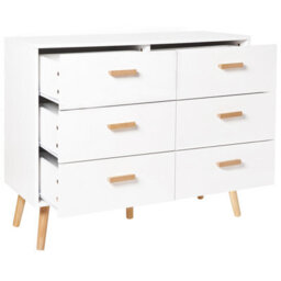 Wyld And Coco Scandihome 6-Drawer Chest Of Drawers White With Oak Legs, Compact Modern Bedroom Storage (W100 X D39 X H80Cm) - thumbnail 5