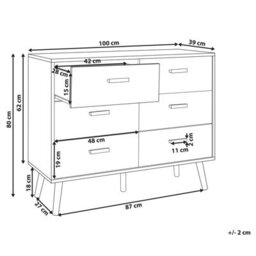 Wyld And Coco Scandihome 6-Drawer Chest Of Drawers White With Oak Legs, Compact Modern Bedroom Storage (W100 X D39 X H80Cm) - thumbnail 4