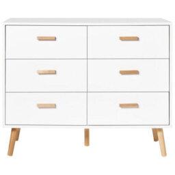 Wyld And Coco Scandihome 6-Drawer Chest Of Drawers White With Oak Legs, Compact Modern Bedroom Storage (W100 X D39 X H80Cm) - thumbnail 1