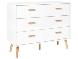 Wyld And Coco Scandihome 6-Drawer Chest Of Drawers White With Oak Legs, Compact Modern Bedroom Storage (W100 X D39 X H80Cm) - thumbnail 3