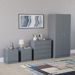 Lassic Vida Designs Riano 4 Piece Bedroom Set (2 Drawer Bedside Chest, 4 Drawer Chest, 2 Door Wardrobe) Grey (5) - thumbnail 2