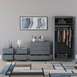 Lassic Vida Designs Riano 4 Piece Bedroom Set (2 Drawer Bedside Chest, 4 Drawer Chest, 2 Door Wardrobe) Grey (5) - thumbnail 3