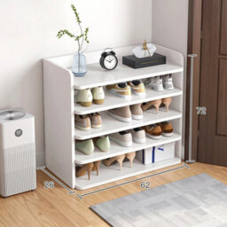 5 Tier White Wooden Shoe Cabinet Storage Rack Footwear Organizer Compact Space Shelves - thumbnail 2