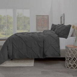 TheWhiteWater Limited Pintuck Duvet Cover Set + Matching Pillowcases With Bedsheet - 3In1 Hotel Style Bedding Set - Charcoal - thumbnail 5