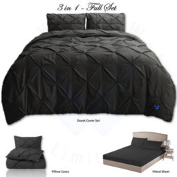 TheWhiteWater Limited Pintuck Duvet Cover Set + Matching Pillowcases With Bedsheet - 3In1 Hotel Style Bedding Set - Charcoal - thumbnail 2
