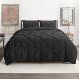 TheWhiteWater Limited Pintuck Duvet Cover Set + Matching Pillowcases With Bedsheet - 3In1 Hotel Style Bedding Set - Charcoal - thumbnail 4