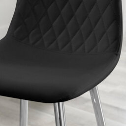 Furniturebox Uk 2X Counter Stools - Corona Black Faux Leather Dining Chair Silver Metal Legs - Minimalist Industrial Scandi Style - thumbnail 3