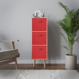 Urbn-Living Urbnliving 80Cm Height 3 Tier Oak Wooden Storage Bookcase Scandinavian Style Beech Legs With Red Inserts - thumbnail 3