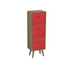 Urbn-Living Urbnliving 80Cm Height 3 Tier Oak Wooden Storage Bookcase Scandinavian Style Beech Legs With Red Inserts - thumbnail 2