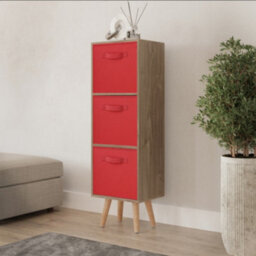 Urbn-Living Urbnliving 80Cm Height 3 Tier Oak Wooden Storage Bookcase Scandinavian Style Beech Legs With Red Inserts