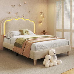 Single Velvet Bed With Led & Adjustable Headboard - thumbnail 9