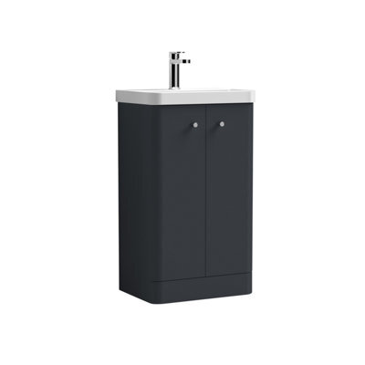 Balterley Flashbrook Modern Bathroom Floor Standing 2 Door Vanity Unit Basin, Dark Grey, 505mm - image 1