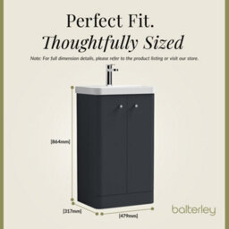 Balterley Flashbrook Modern Bathroom Floor Standing 2 Door Vanity Unit Basin, Dark Grey, 505mm - thumbnail 5