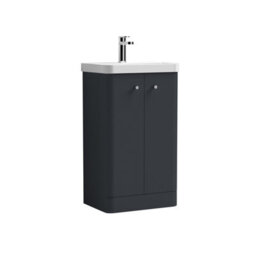 Balterley Flashbrook Modern Bathroom Floor Standing 2 Door Vanity Unit Basin, Dark Grey, 505mm - thumbnail 1