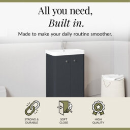 Balterley Flashbrook Modern Bathroom Floor Standing 2 Door Vanity Unit Basin, Dark Grey, 505mm - thumbnail 2