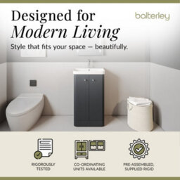 Balterley Flashbrook Modern Bathroom Floor Standing 2 Door Vanity Unit Basin, Dark Grey, 505mm - thumbnail 3
