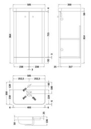 Balterley Flashbrook Modern Bathroom Floor Standing 2 Door Vanity Unit Basin, Dark Grey, 505mm - thumbnail 8
