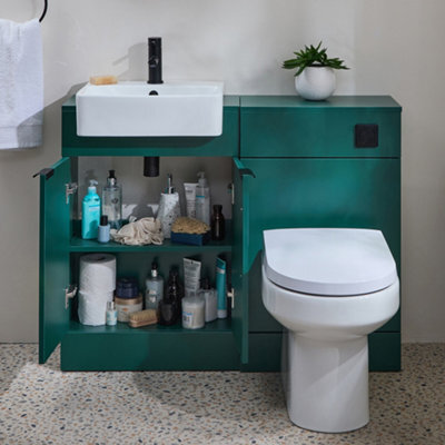 Homestylestore 1050mm Dark Oak Bathroom Combination Vanity Toilet Wc Unit With Black Pull Handle - image 1
