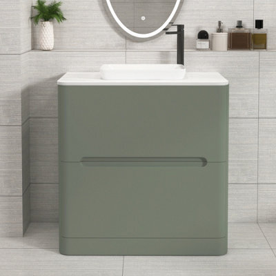 Royal Bathrooms Venice 800mm Sage Green Freestanding Bathroom Countertop Vanity Unit 2 Drawer With Qubix Basin - image 1