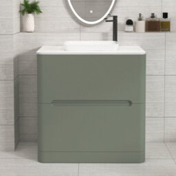 Royal Bathrooms Venice 800mm Sage Green Freestanding Bathroom Countertop Vanity Unit 2 Drawer With Qubix Basin - thumbnail 1