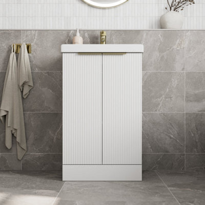 Affine Fluted 500mm Bathroom Vanity Unit Basin Floorstanding Cupboard Soft Close White - image 1