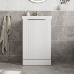 Affine Fluted 500mm Bathroom Vanity Unit Basin Floorstanding Cupboard Soft Close White - thumbnail 1