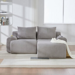 Btm Modular 2 Seater Corduroy Sofa With Ottomans, Configurable Sofa Set With Cup Holders  And Side Storage Pockets, Light Grey - thumbnail 9