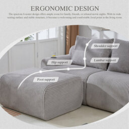 Btm Modular 2 Seater Corduroy Sofa With Ottomans, Configurable Sofa Set With Cup Holders  And Side Storage Pockets, Light Grey - thumbnail 3