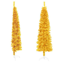 Berkfield Slim Artificial Half Christmas Tree With Stand Gold 180 Cm - thumbnail 2