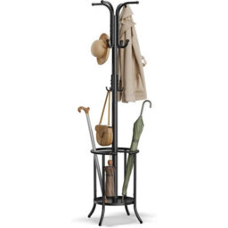 Tall Metal Coat Stand With Umbrella Base, Hallway Organizer With Hooks, Entryway Storage Solution, Ink Black - thumbnail 7