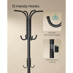 Tall Metal Coat Stand With Umbrella Base, Hallway Organizer With Hooks, Entryway Storage Solution, Ink Black - thumbnail 6