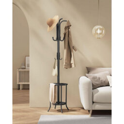 Tall Metal Coat Stand With Umbrella Base, Hallway Organizer With Hooks, Entryway Storage Solution, Ink Black - thumbnail 3