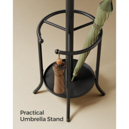 Tall Metal Coat Stand With Umbrella Base, Hallway Organizer With Hooks, Entryway Storage Solution, Ink Black - thumbnail 4
