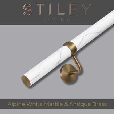 Stiley Living Marble Effect/antique Brass Stair Handrail Kit 2.4M, Wall Mounted Banister Rail, 10Yr Guarantee - image 1