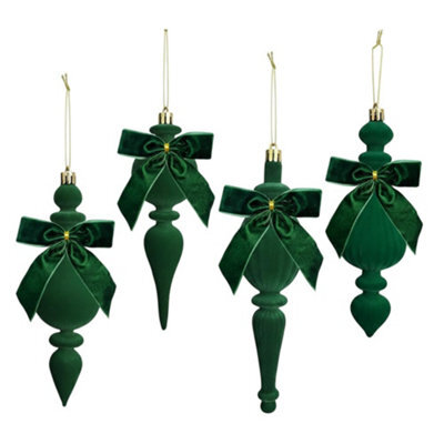 Amorly Green Flocked Finial Ornaments,4Pcs Christmas Tree Hanging Finials With Bow, Soft Texture For Xmas Tree Festive Home Decor - image 1