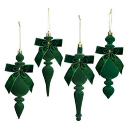 Amorly Green Flocked Finial Ornaments,4Pcs Christmas Tree Hanging Finials With Bow, Soft Texture For Xmas Tree Festive Home Decor - thumbnail 2