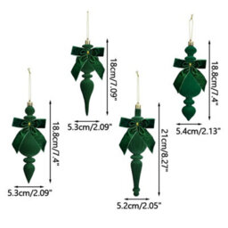 Amorly Green Flocked Finial Ornaments,4Pcs Christmas Tree Hanging Finials With Bow, Soft Texture For Xmas Tree Festive Home Decor - thumbnail 3