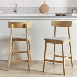Wyld And Coco Set Of 2 Bar Chairs Light Brown Taupe Rubberwood Seats For Kitchen Island And Breakfast Bar - thumbnail 2