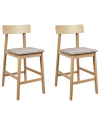 Wyld And Coco Set Of 2 Bar Chairs Light Brown Taupe Rubberwood Seats For Kitchen Island And Breakfast Bar - thumbnail 3