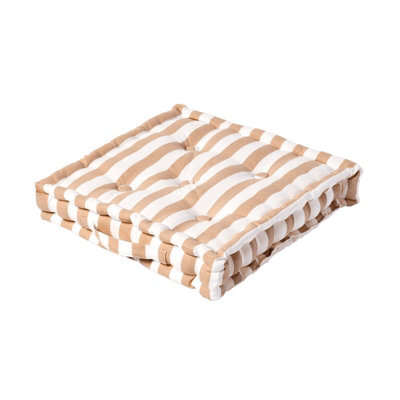 Homescapes Cotton Beige Thick Stripe Floor Cushion, 40 X 40 Cm