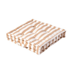 Homescapes Cotton Beige Thick Stripe Floor Cushion, 40 X 40 Cm